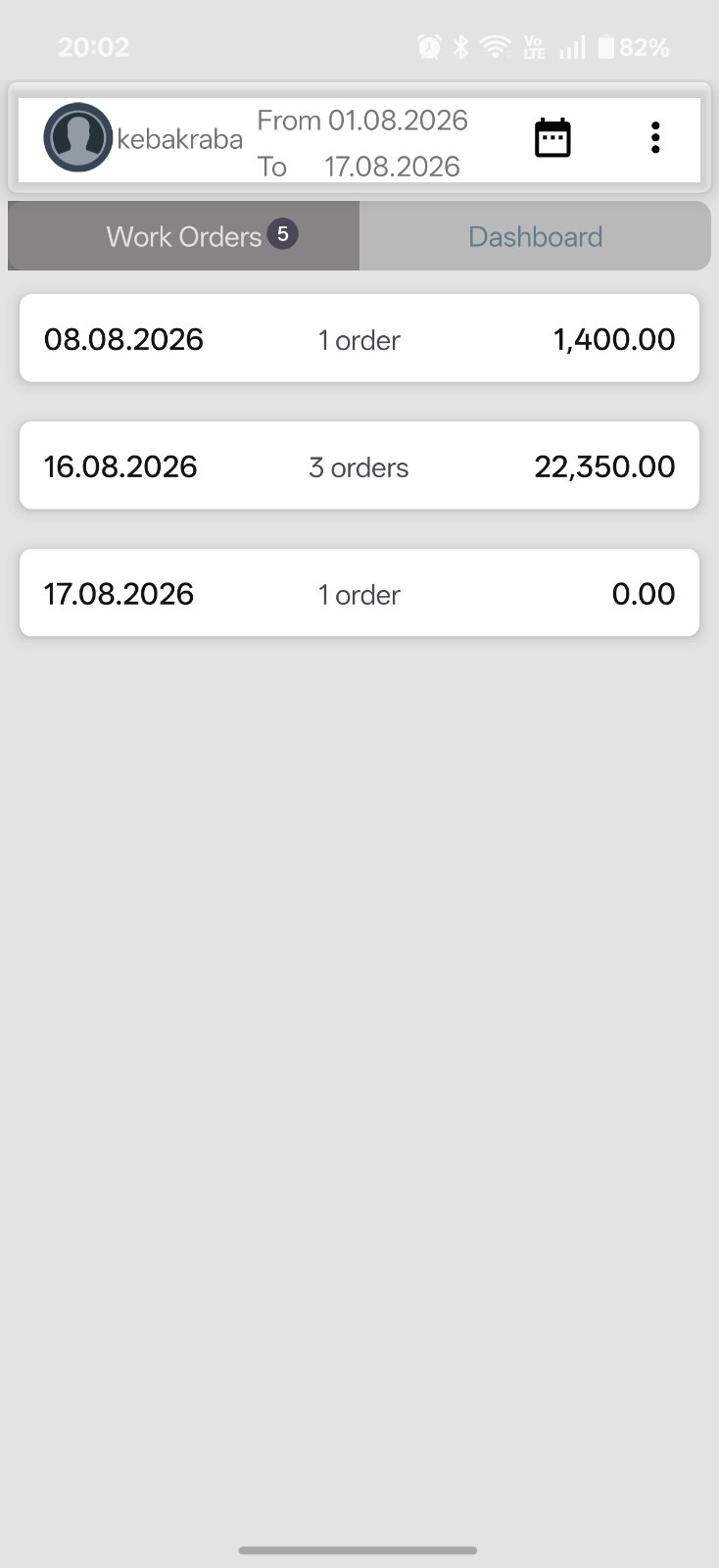 evidencija POS mobile app - Monthly work orders overview